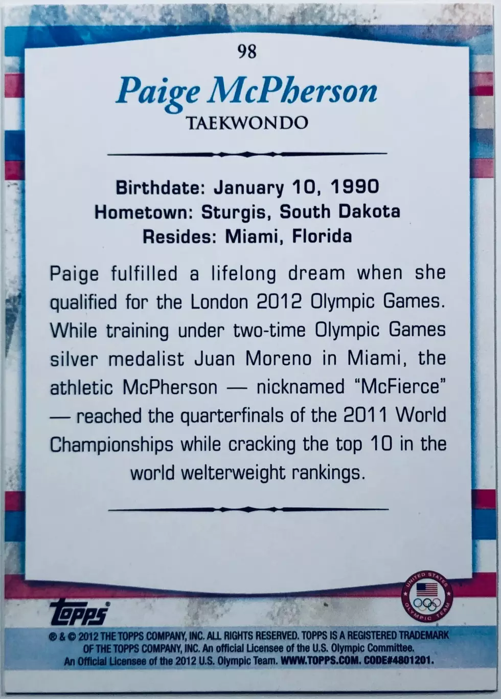 Карточка Paige McPherson „Тхэквондо” 1