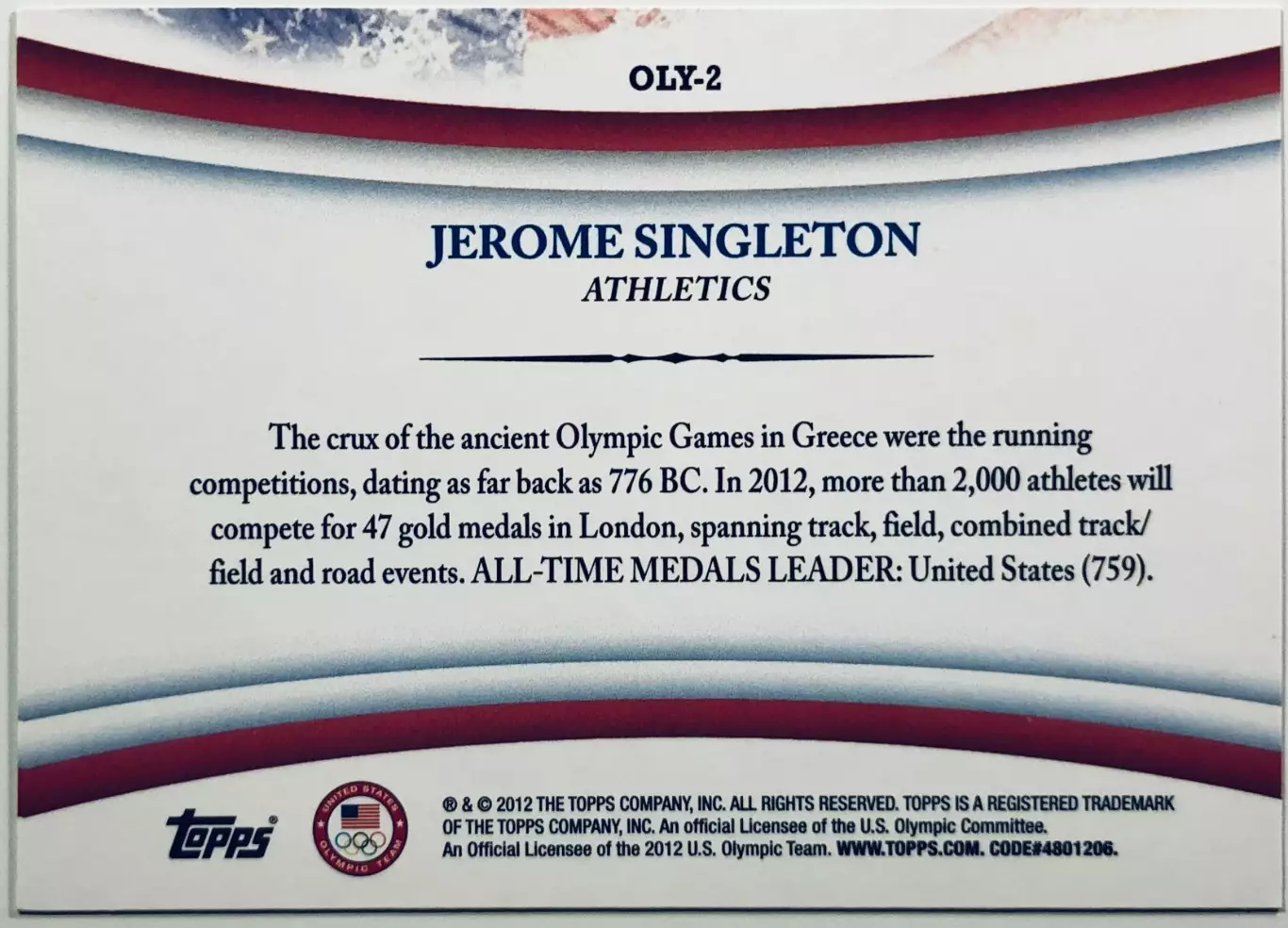 Карточка Jerome Singleton • Лёгкая атлетика 1
