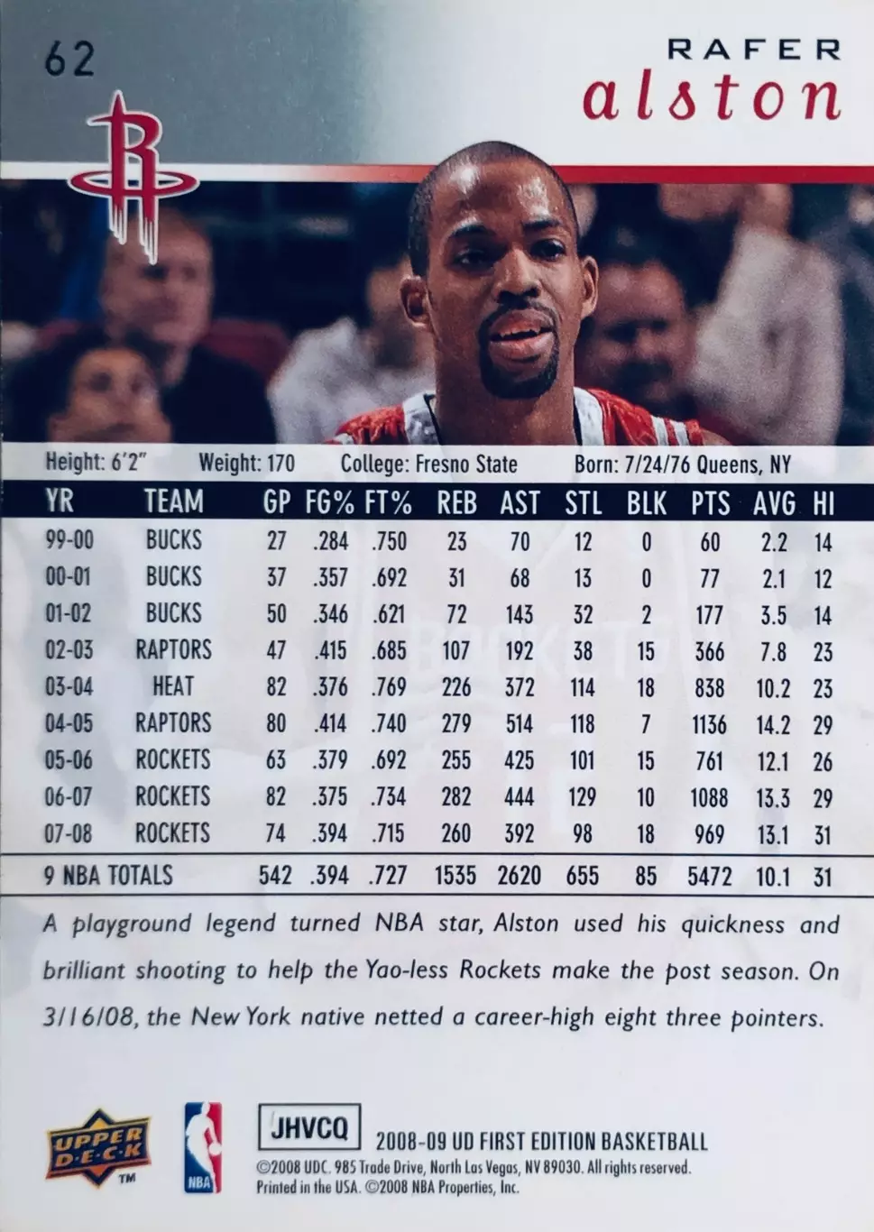 Карточка Rafer Alston Houston Rockets 1