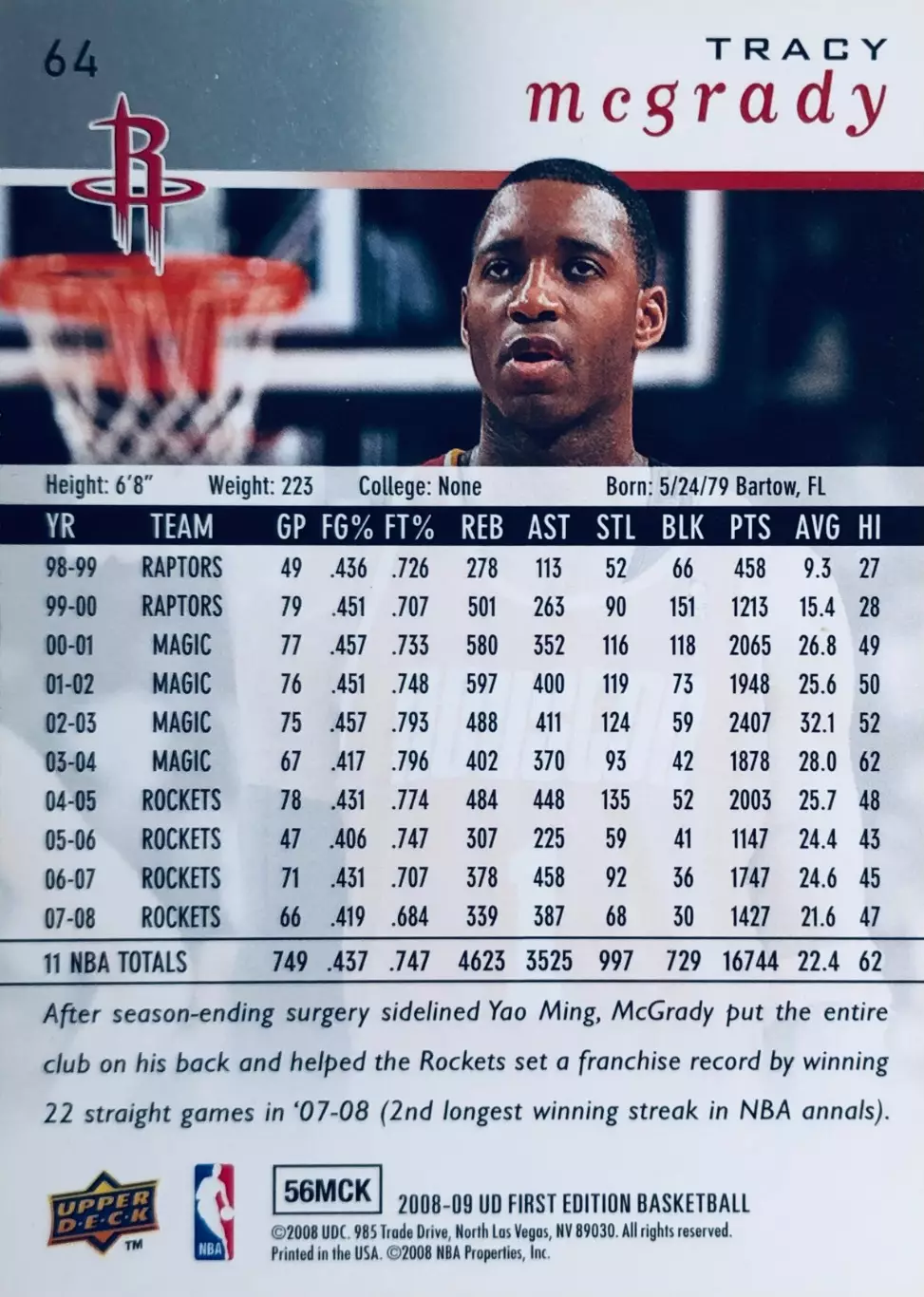 Карточка Tracy McGrady Houston Rockets 1