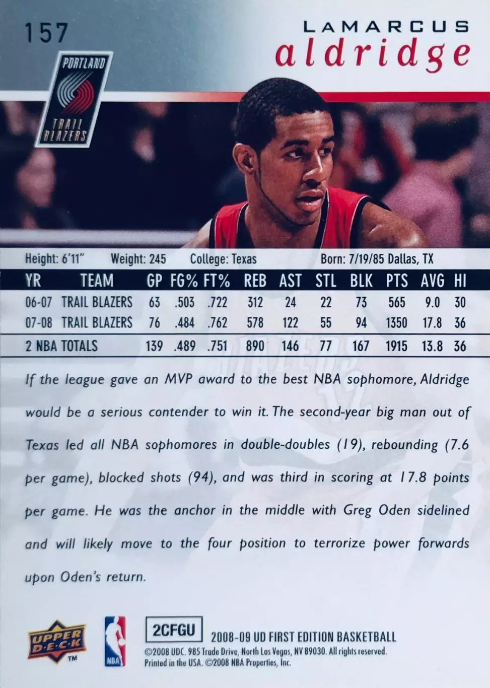 Карточка LaMarcus Aldridge Portland Trail Blazers 1