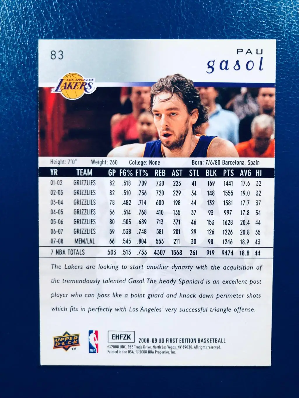 Карточка Pau Gasol Los Angeles Lakers 1