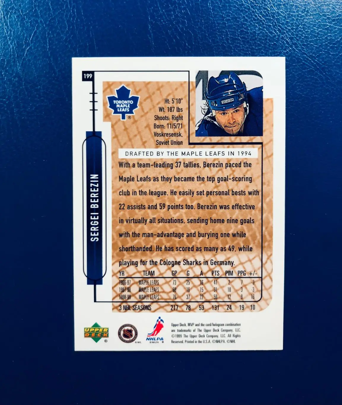 Карточка Sergei Berezin Toronto Maple Leafs 1