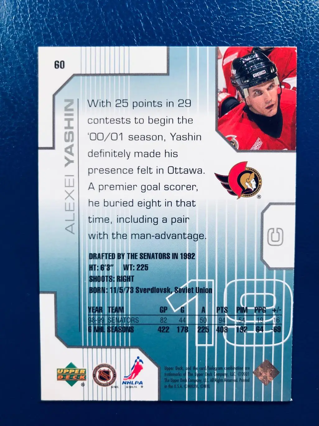 Карточка Aleksei Yashin ”Ottawa Senators“ 1