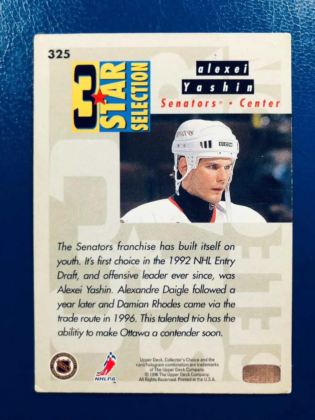 Карточка Alexandre Daigle/Damian Rhodes/Alexei Yashin ”Ottawa Senators“ 1