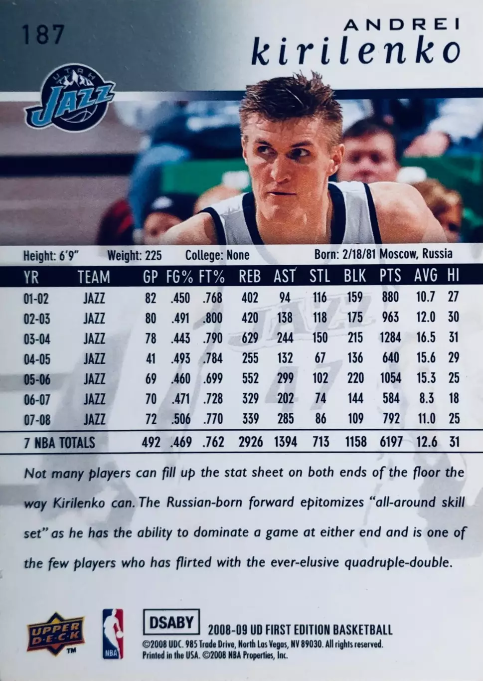 Карточка Andrei Kirilenko•Андрей Кириленко Utah Jazz 1