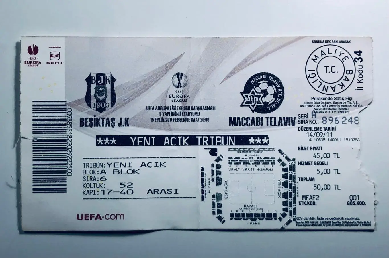 Билет ФК «Бешикташ» - ФК «Маккаби» Т-А