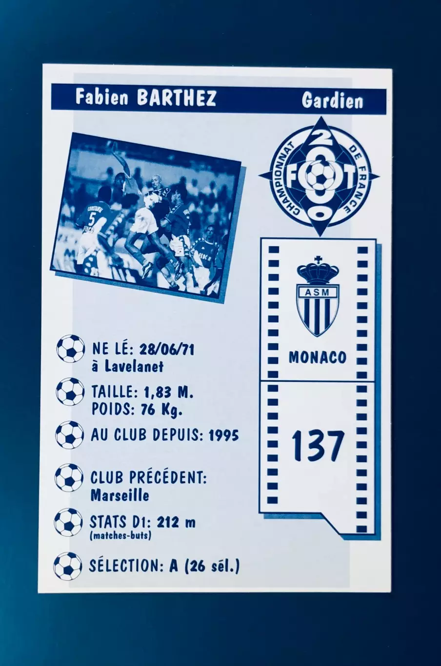 Открытка Fabien Barthez Monaco 1