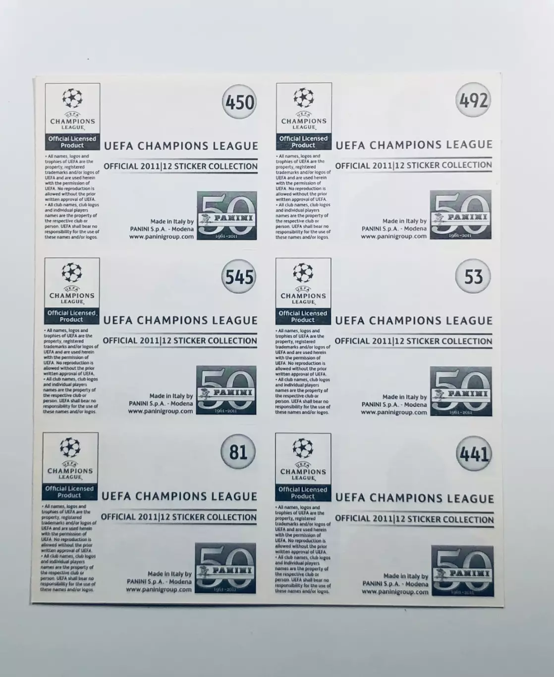 Стикеры ФУТБОЛ ”Лига Чемпионов” 1