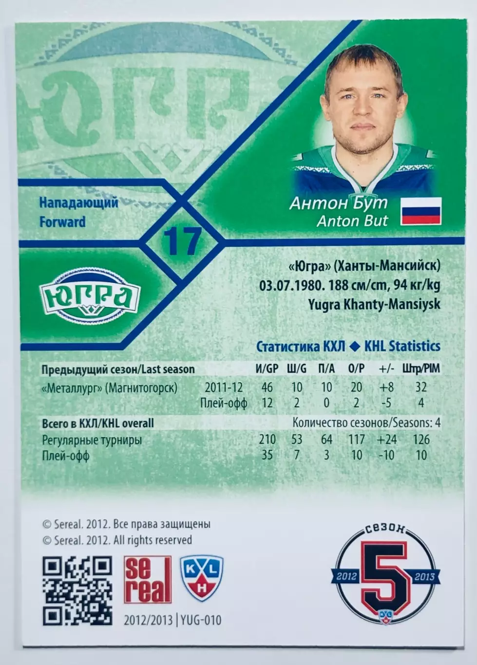 Карточка Антон Бут ХК Югра Ханты-Мансийск 1
