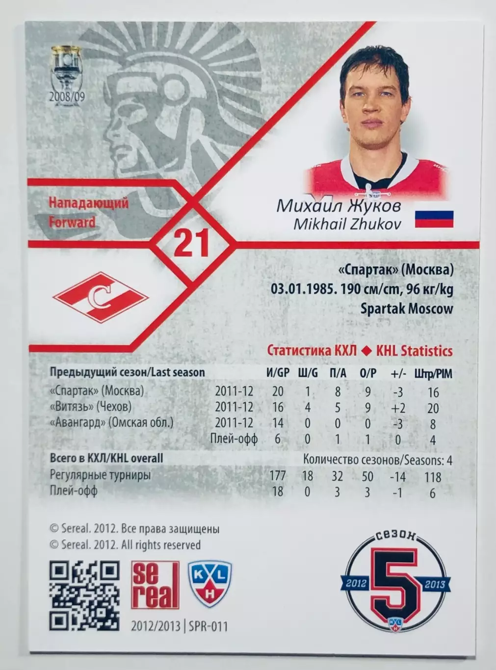 Карточка Михаил Жуков ХК Спартак Москва 1