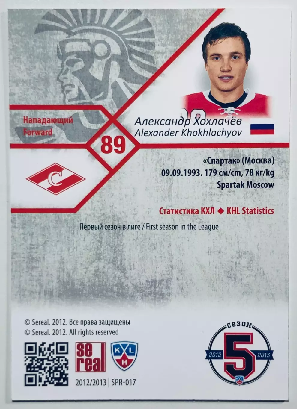 Карточка Александр Хохлачев ХК Спартак Москва 1