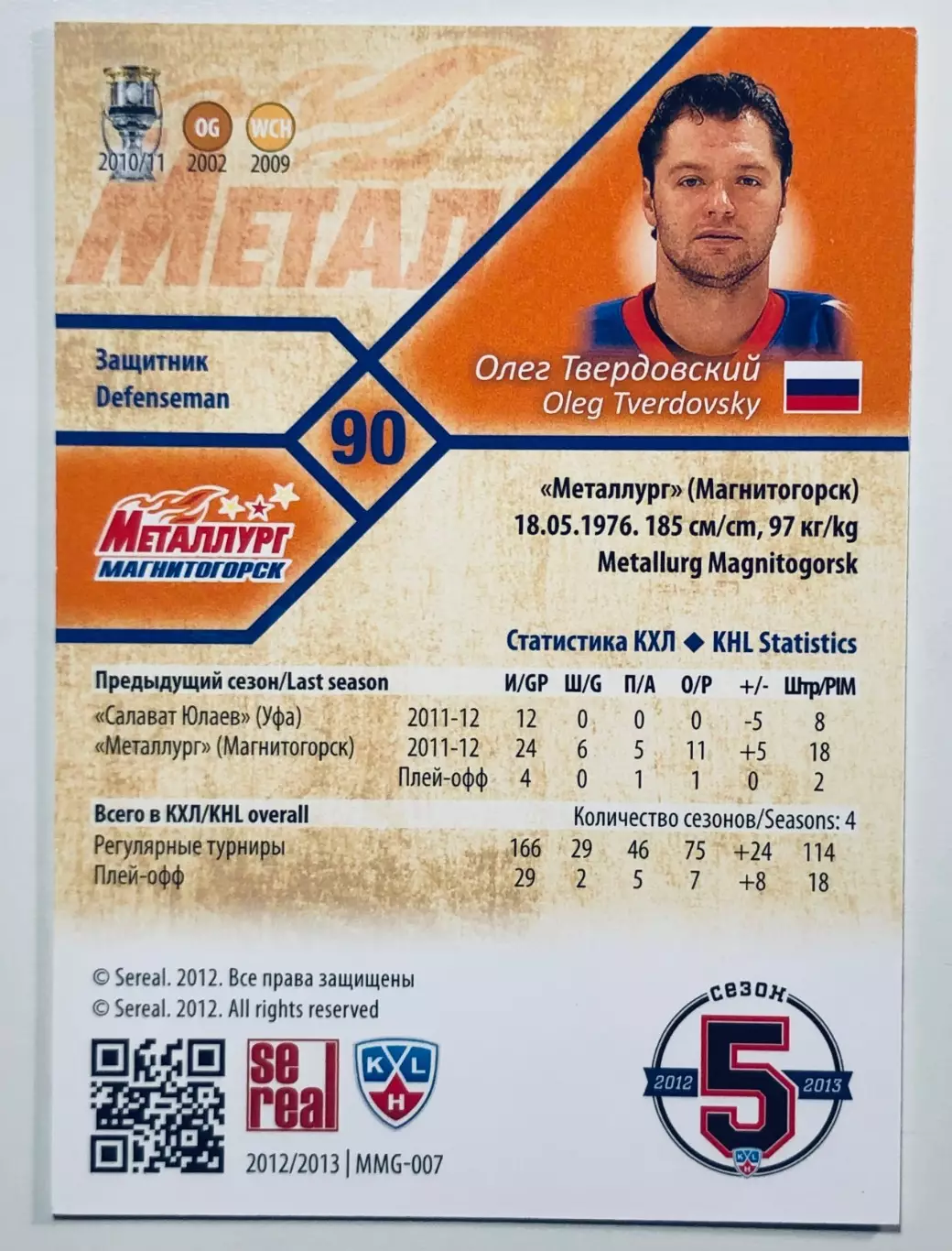 Карточка Олег Твердовский ХК Металлург Магнитогорск 1