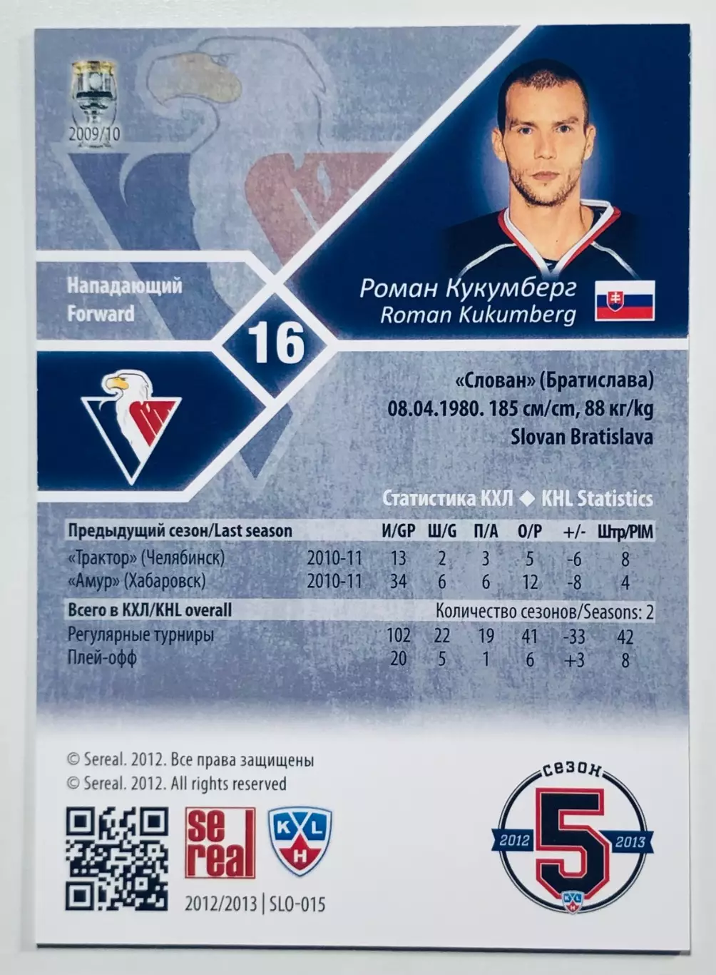 Карточка Роман Кукумберг ХК Слован Братислава 1