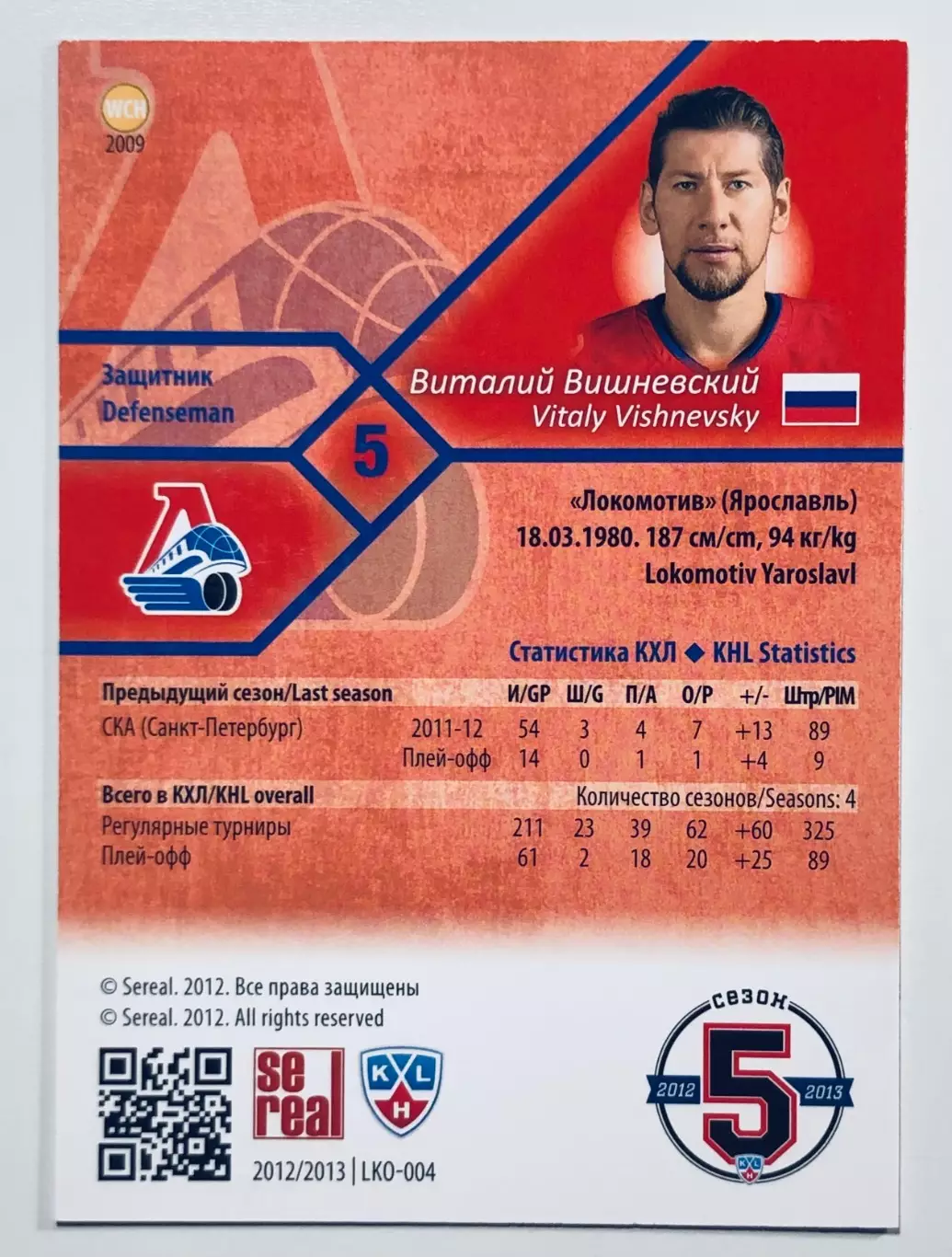 Карточка Виталий Вишневский ХК Локомотив Ярославль 1