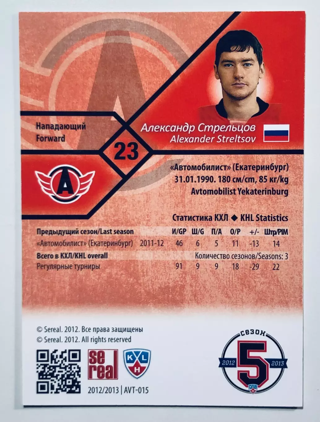 Карточка Александр Стрельцов ХК Автомобилист Екатеринбург 1