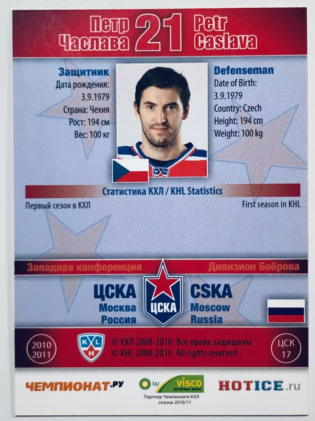 Карточка Петр Часлава ХК ЦСКА Москва 1