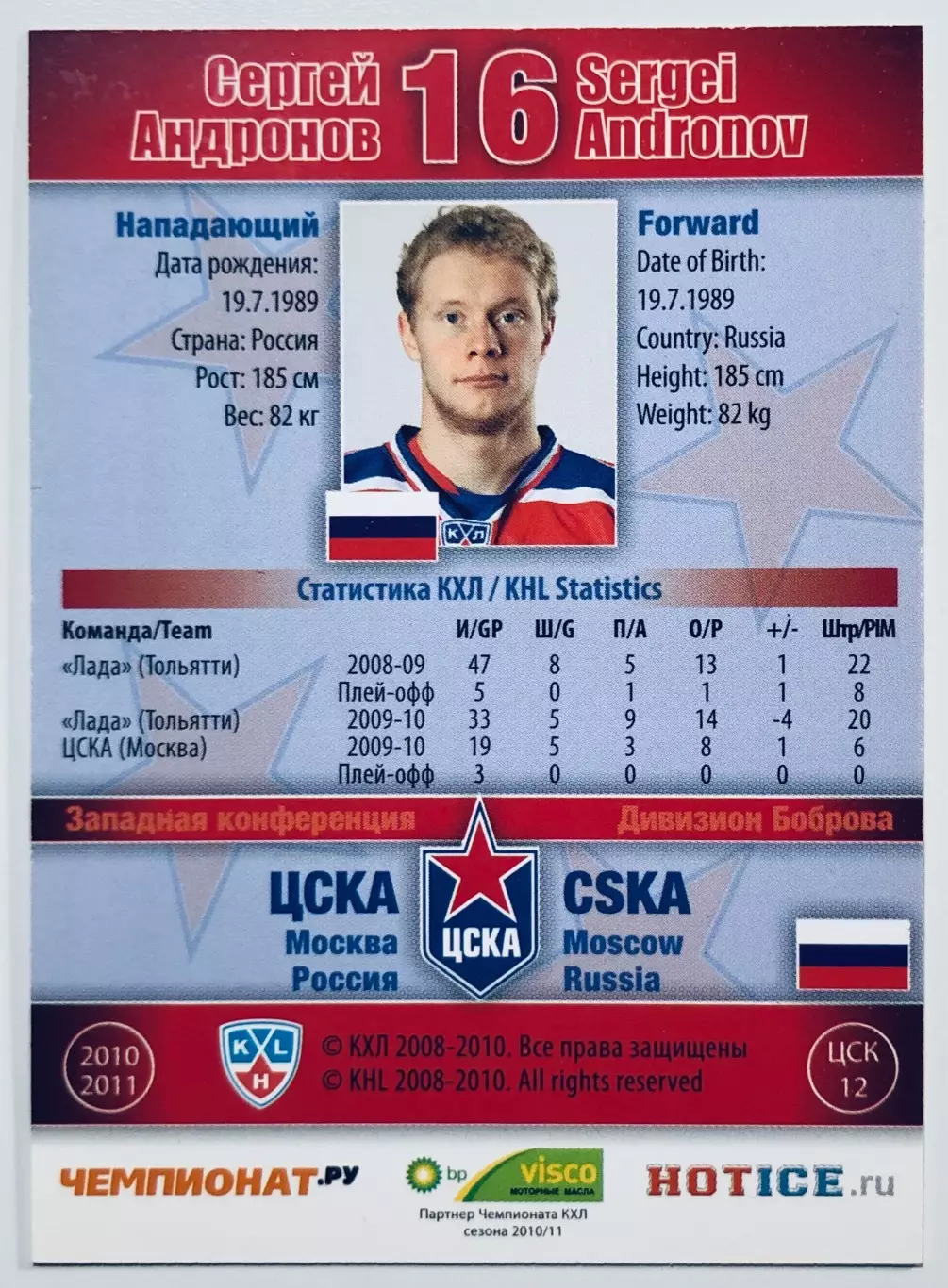 Карточка Сергей Андронов ХК ЦСКА Москва 1