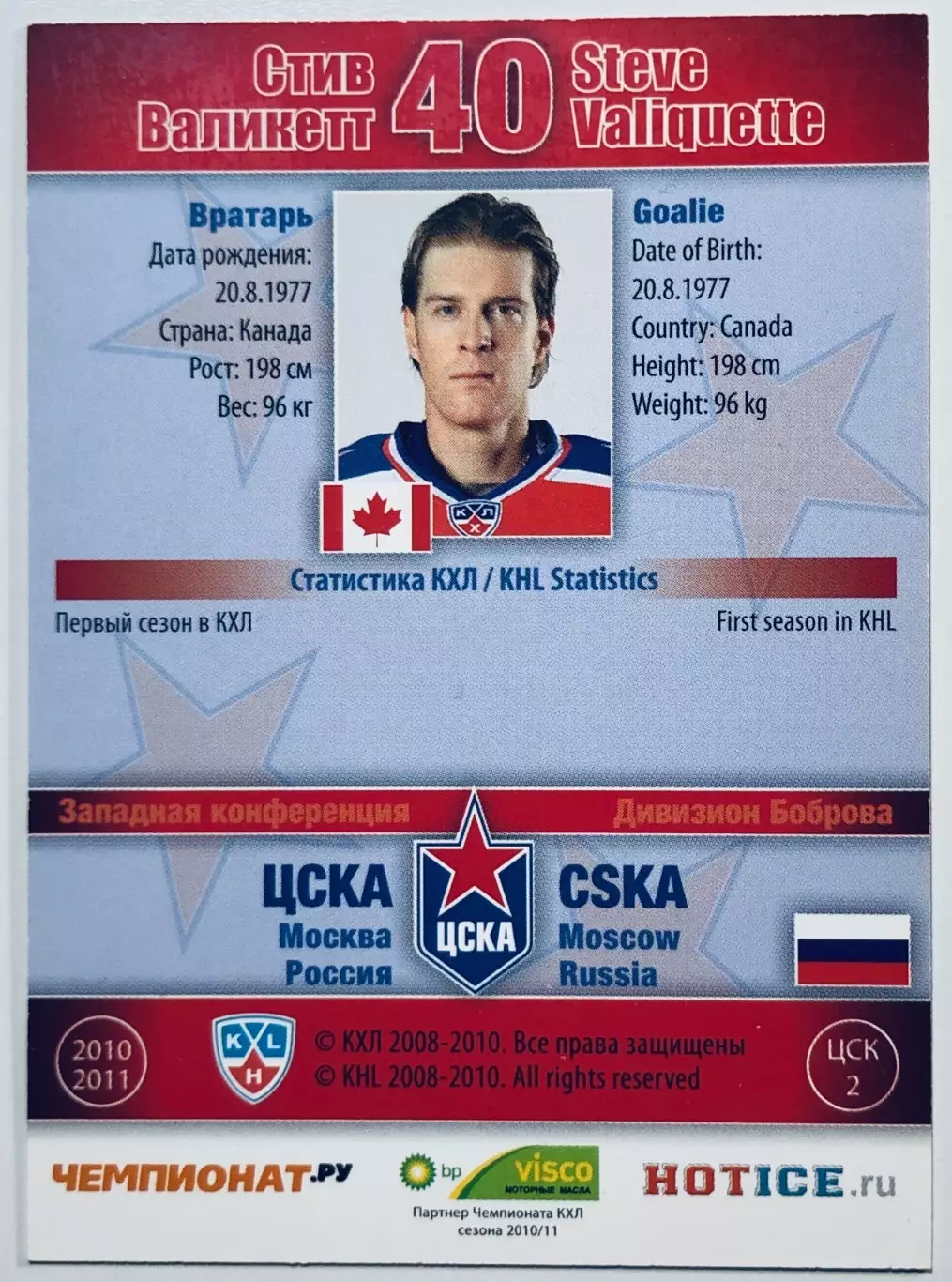 Карточка Стив Валикетт ХК ЦСКА Москва 1