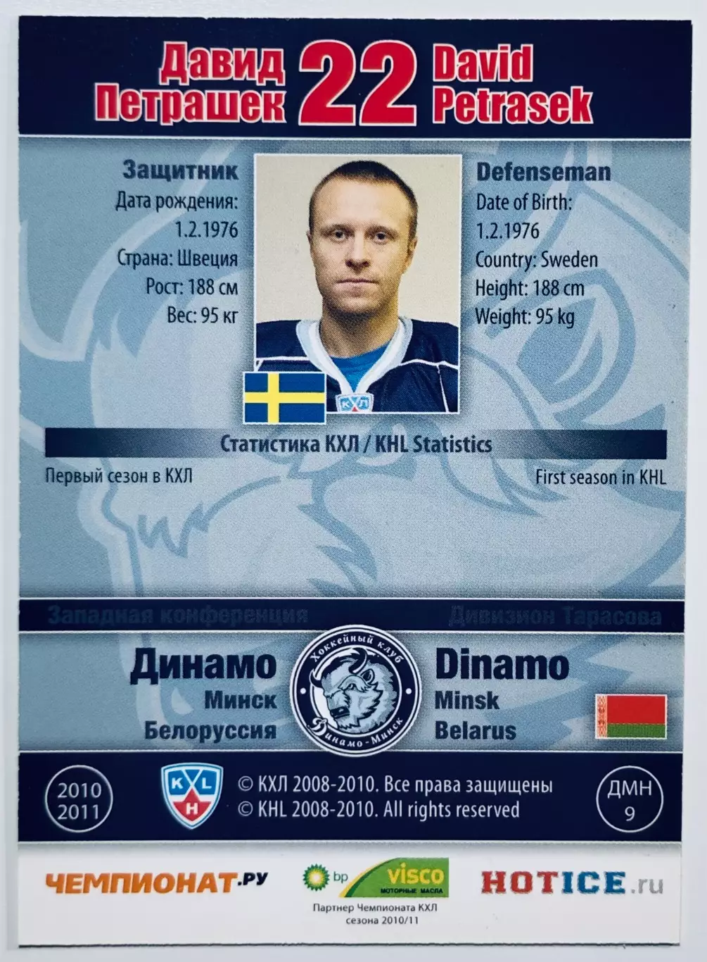Карточка Давид Петрашек ХК Динамо Минск 1