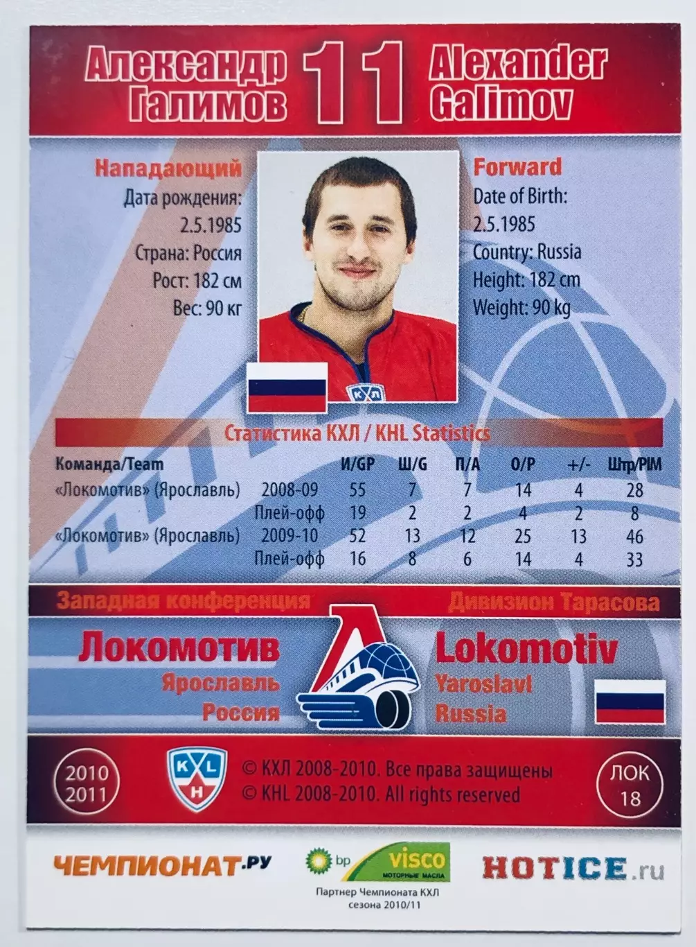 Карточка Александр Галимов ХК Локомотив Ярославль 1