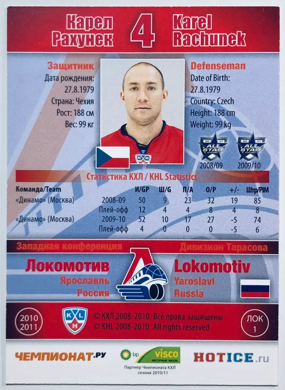Карточка Карел Рахунек ХК Локомотив Ярославль 1