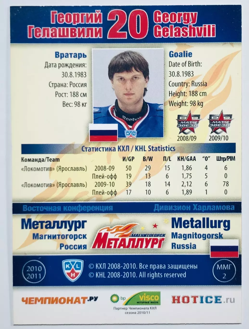 Карточка Георгий Гелашвили ХК Металлург Магнитогорск 1