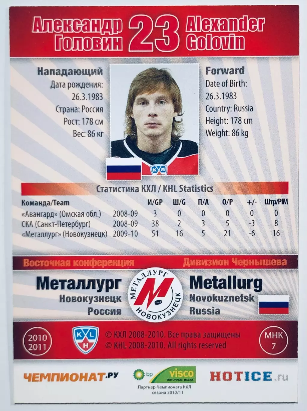 Карточка Александр Головин ХК Металлург Новокузнецк 1