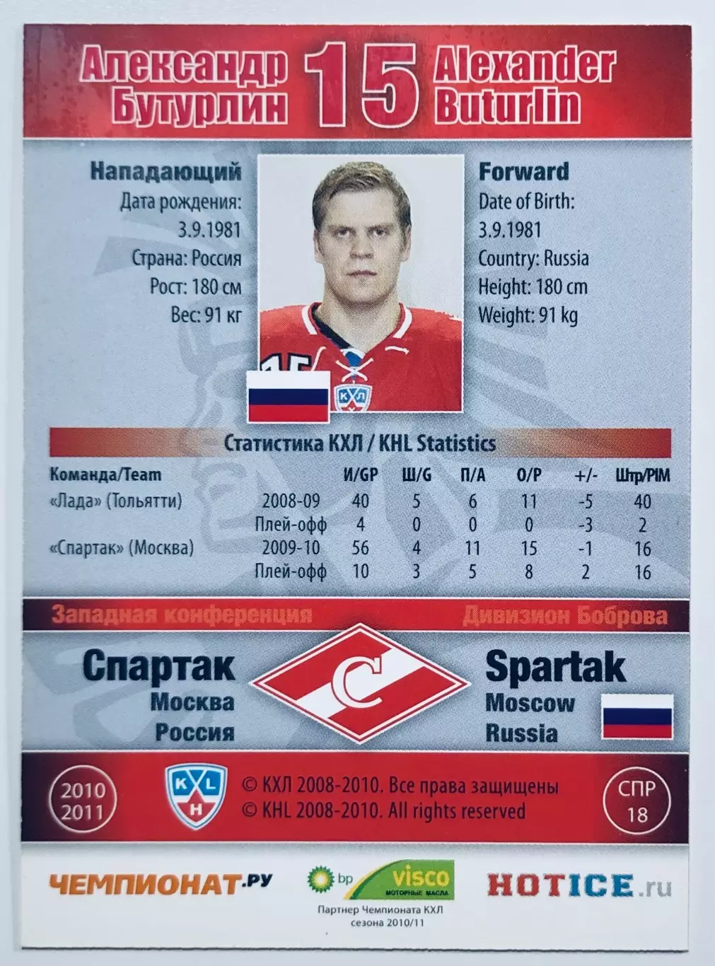 Карточка Александр Бутурлин ХК Спартак Москва 1