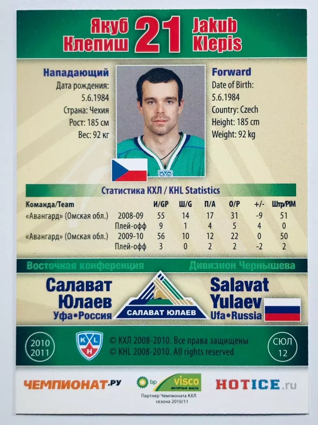 Карточка Якуб Клепиш ХК Салават Юлаев Уфа 1