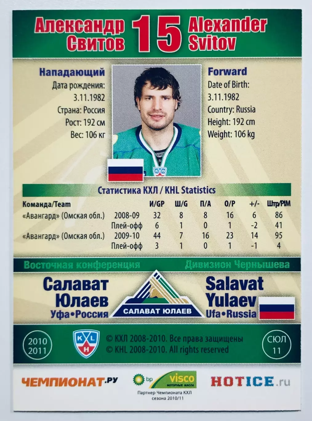 Карточка Александр Свитов ХК “Салават Юлаев” Уфа 1