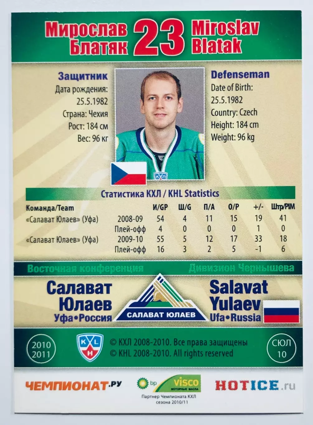 Карточка Мирослав Блатяк ХК “Салават Юлаев” Уфа 1