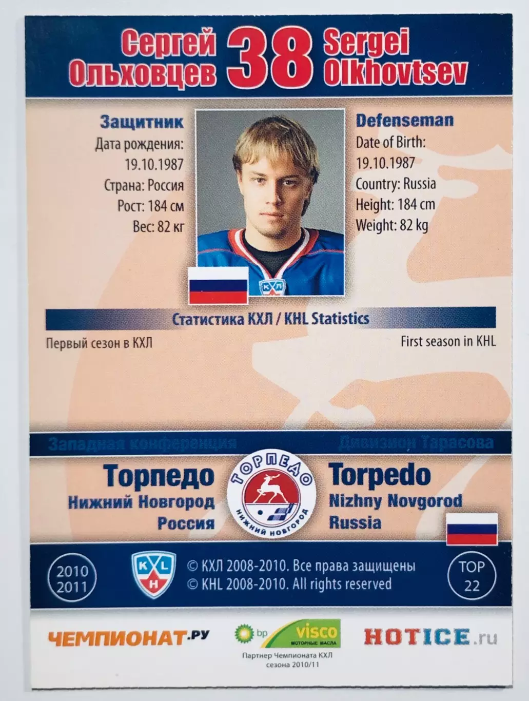 Карточка Сергей Ольховцев ХК Торпедо НН 1