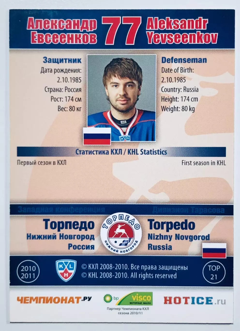 Карточка Александр Евсеенков ХК Торпедо НН 1
