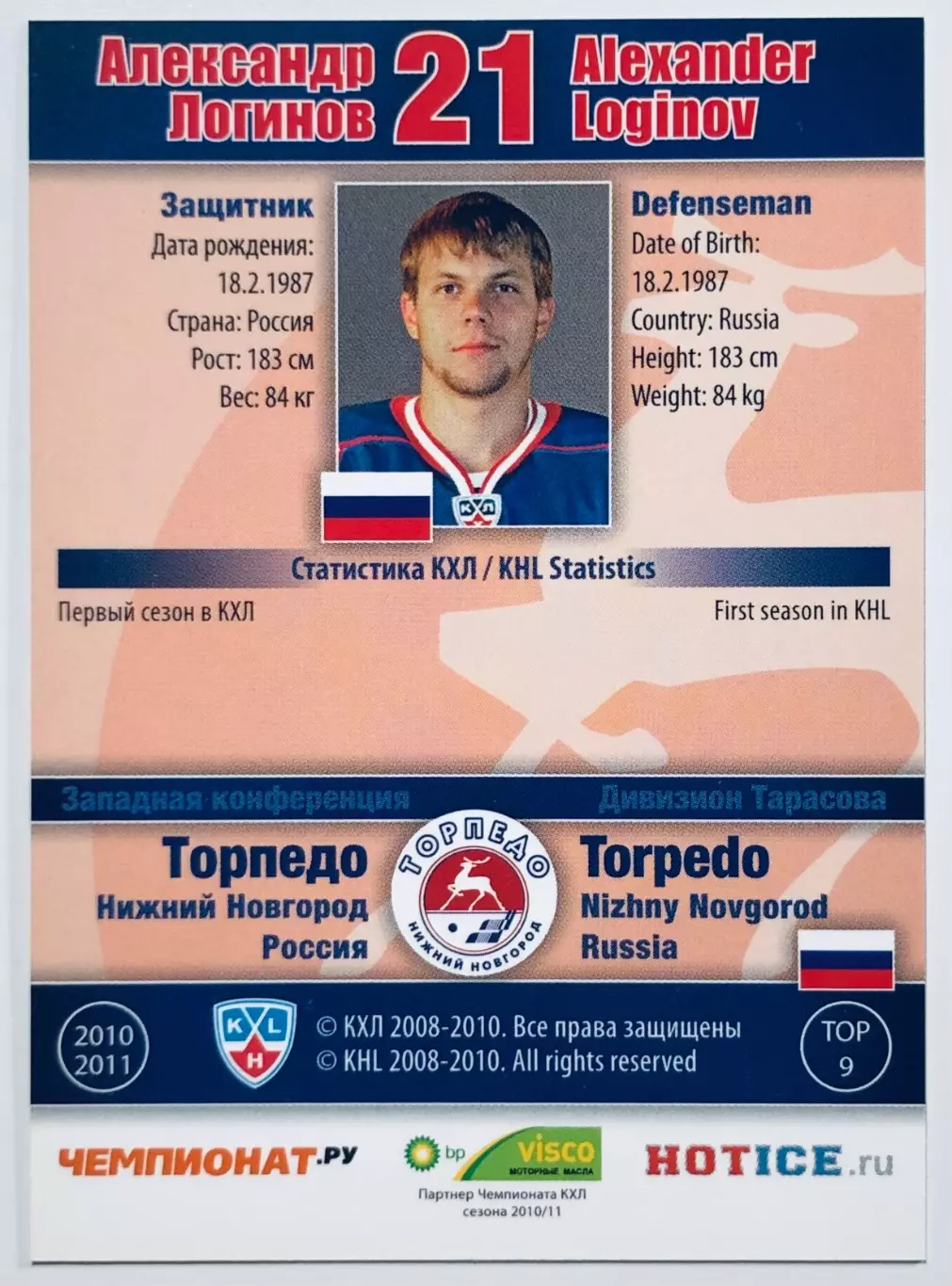 Карточка Александр Логинов ХК Торпедо НН 1