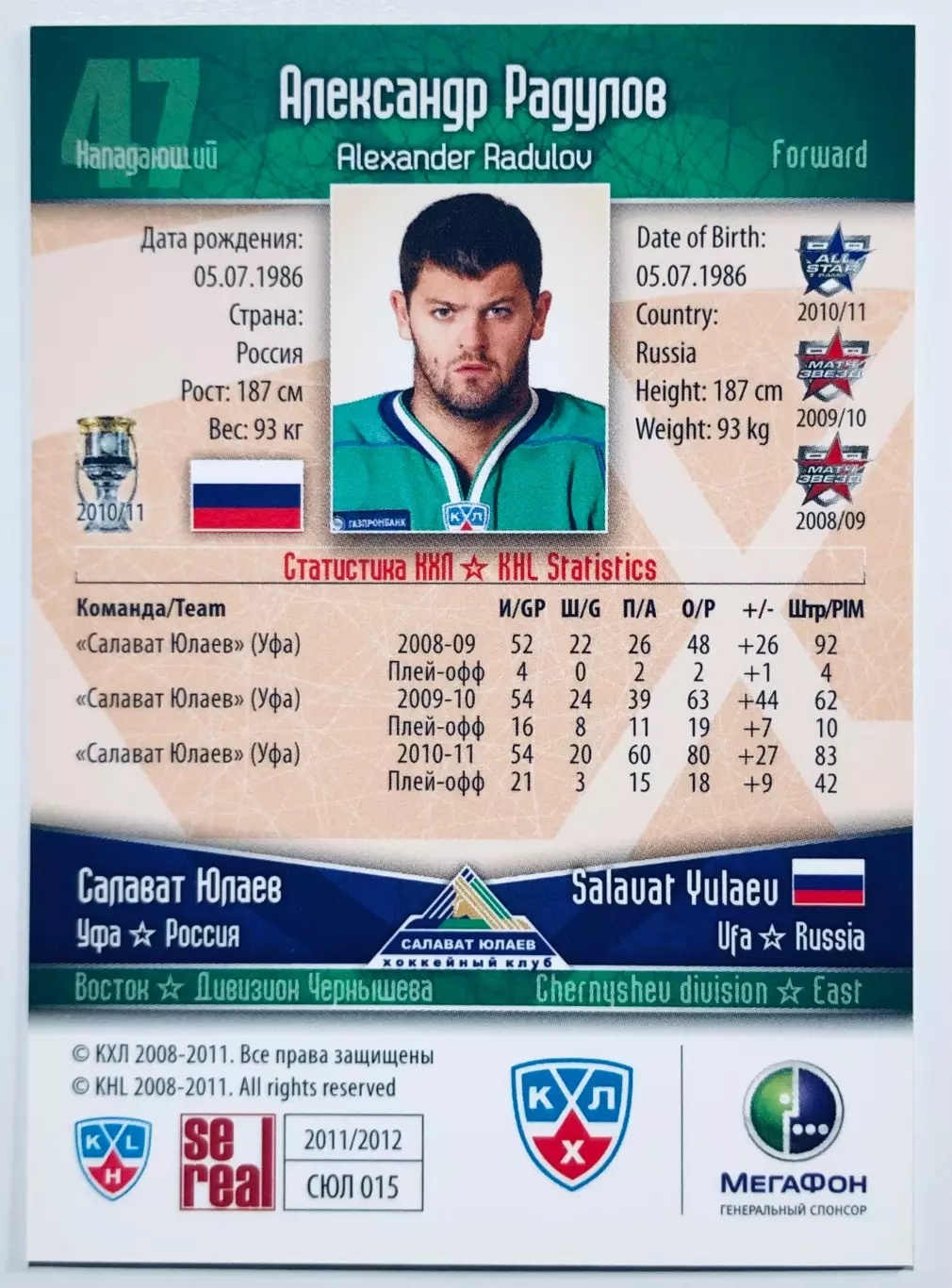 Карточка Александр Радулов ХК ”Салават Юлаев“ Уфа 1