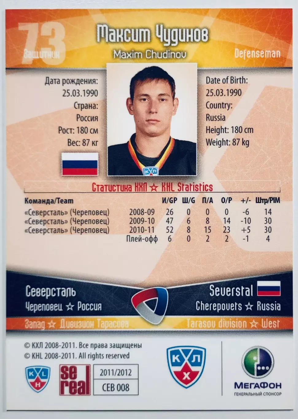 Карточка Максим Чудинов ХК Северсталь Череповец 1