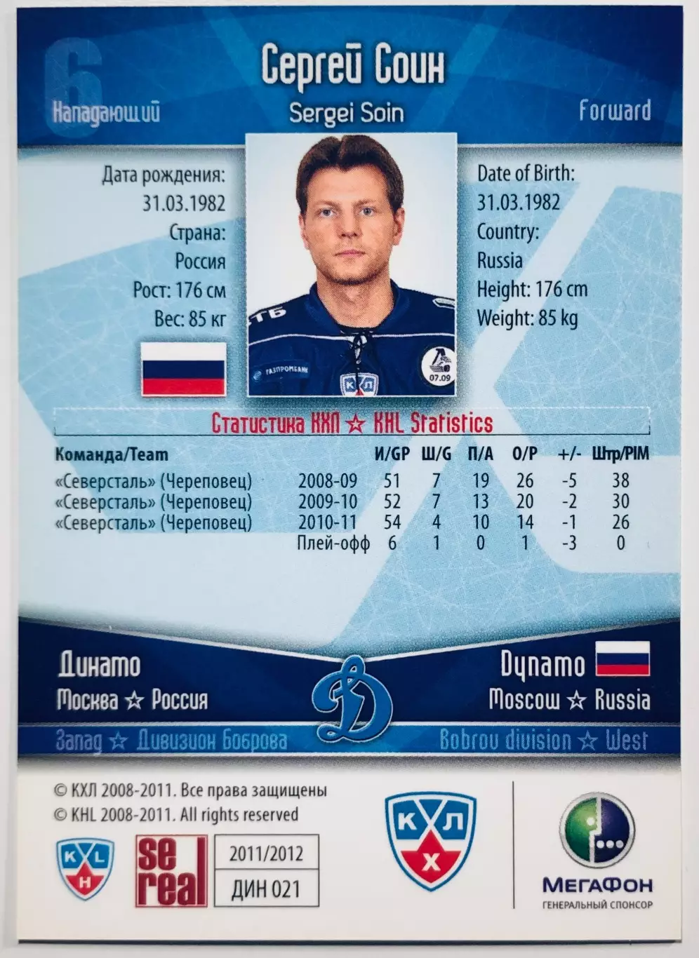 Карточка Сергей Соин ХК Динамо Москва 1