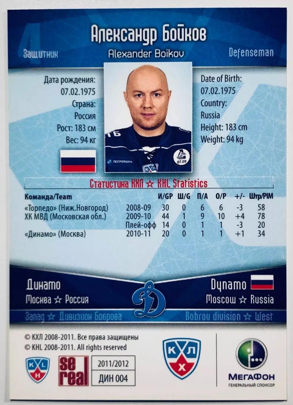 Карточка Александр Бойков ХК Динамо Москва 1