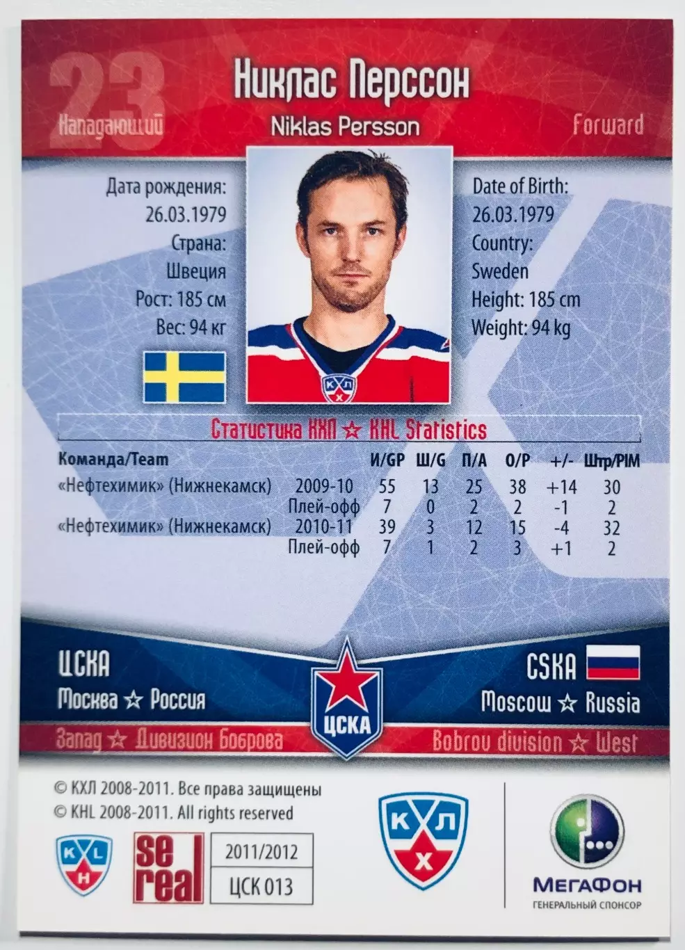 Карточка Никлас Перссон ХК ЦСКА Москва 1