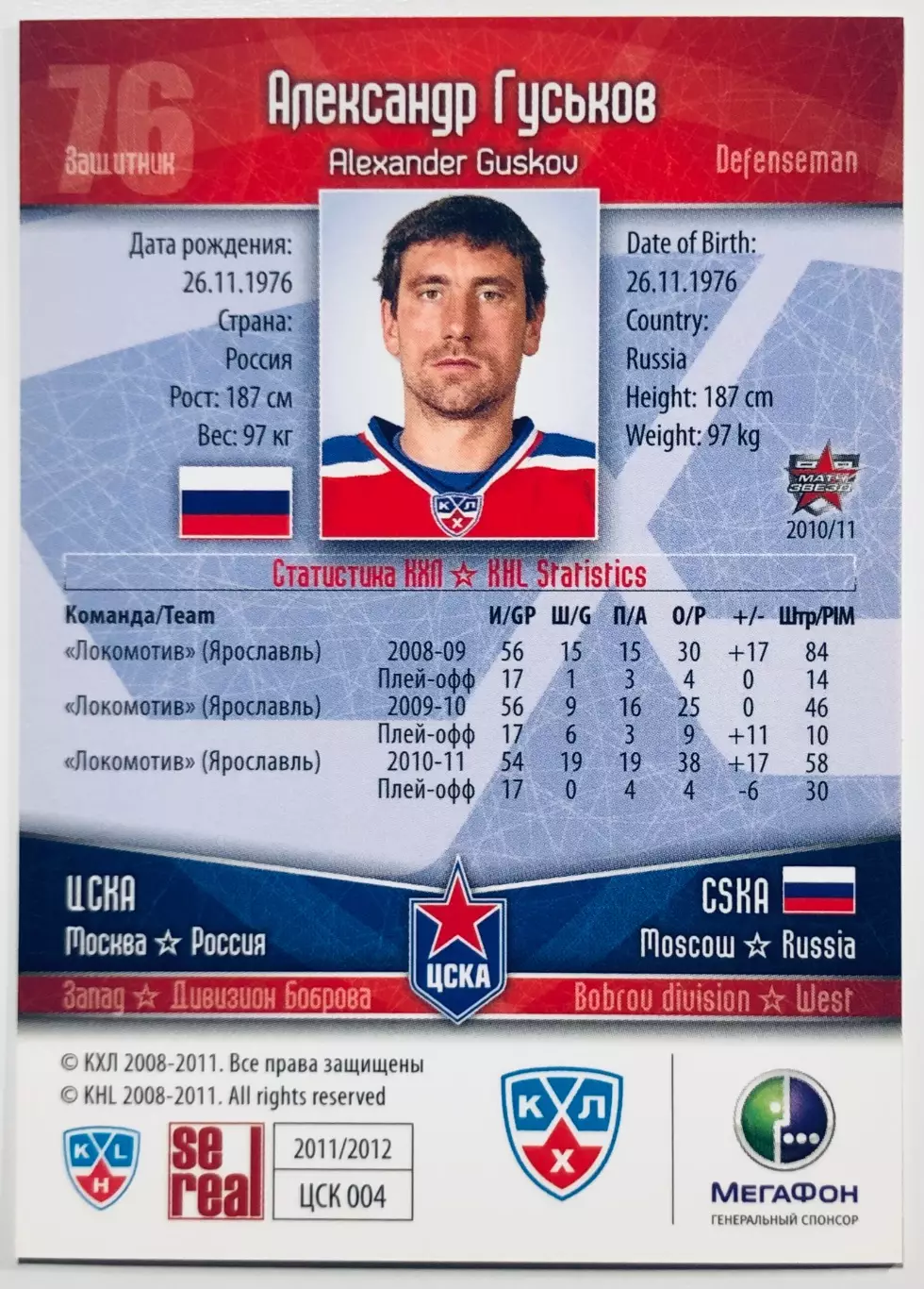 Карточка Александр Гуськов ХК ЦСКА Москва 1