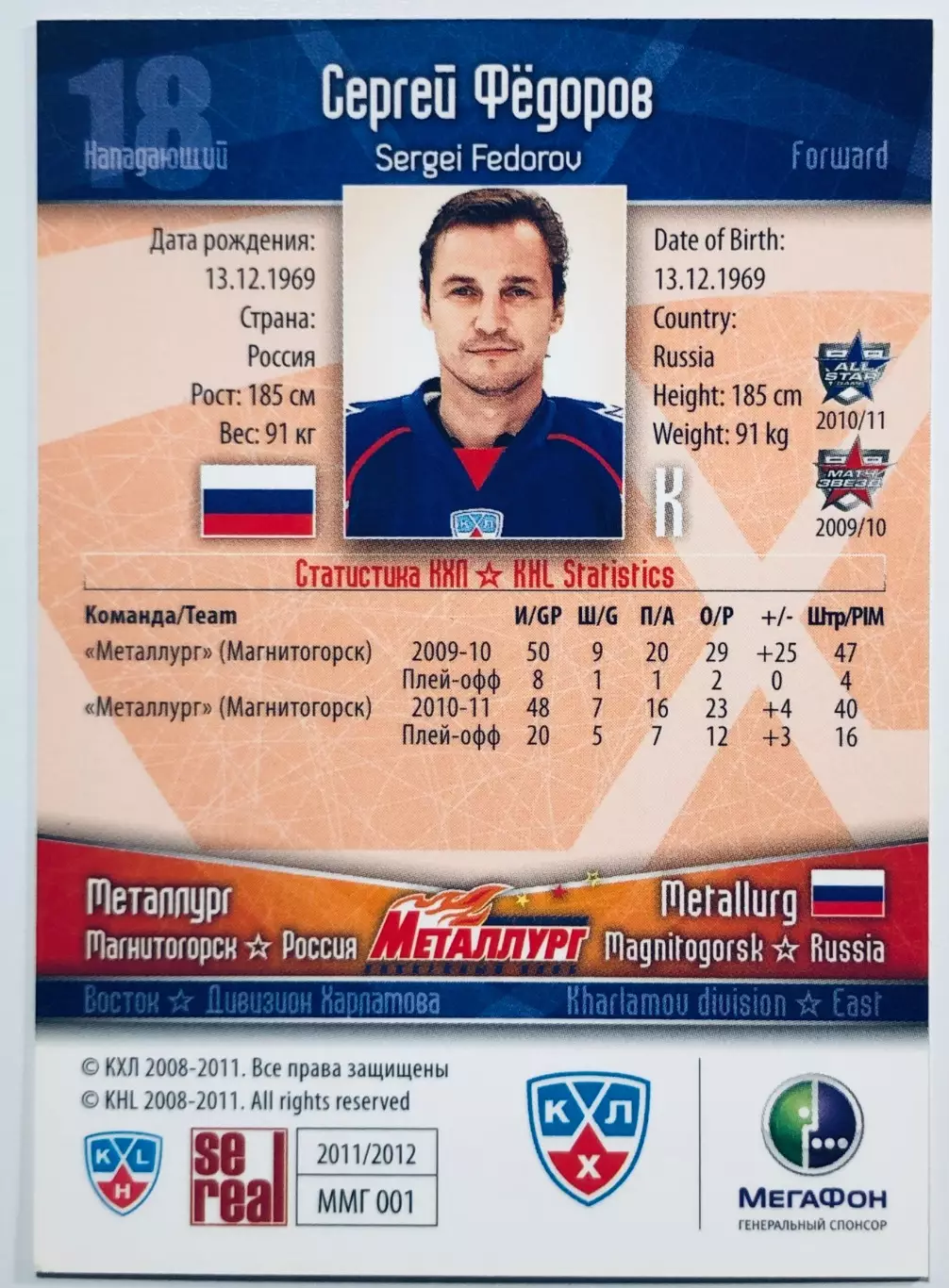 Карточка Сергей Федоров ХК Металлург Магнитогорск 1