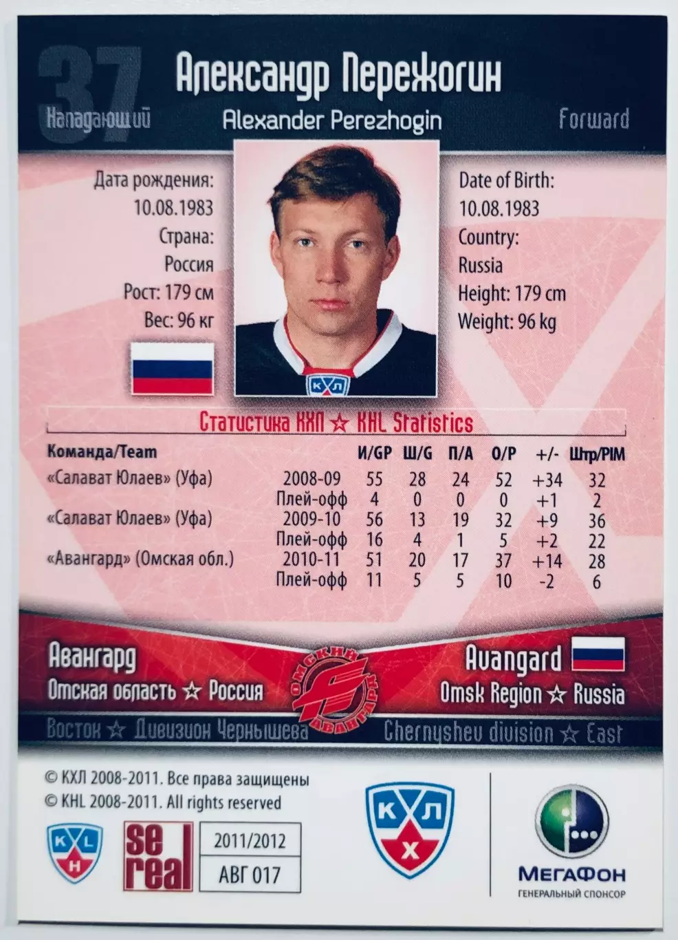 Карточка Александр Пережогин ХК Авангард Омск 1