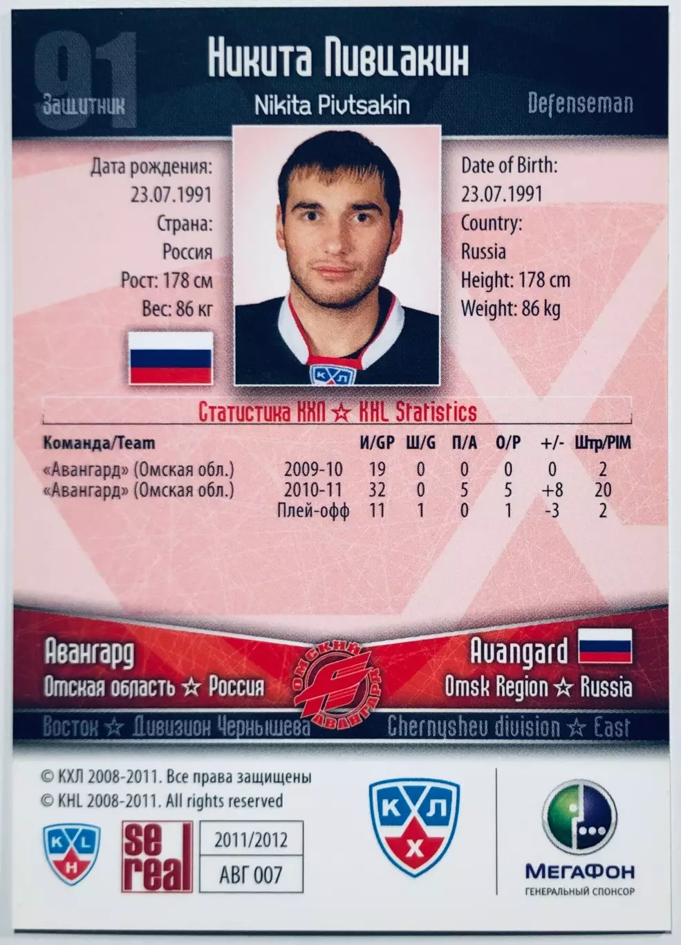 Карточка Никита Пивцакин ХК Авангард Омск 1