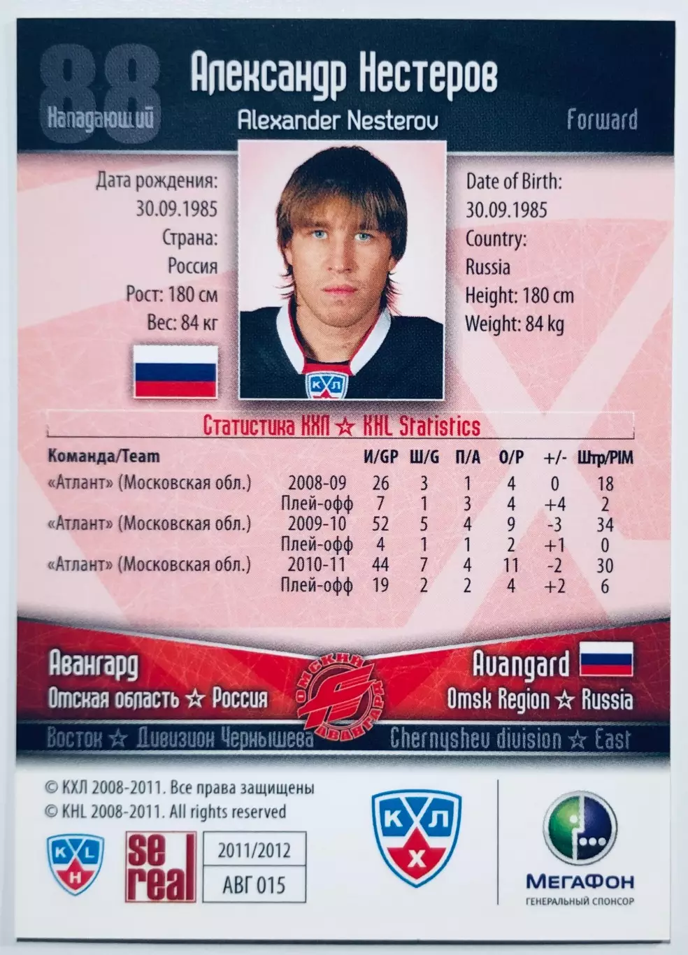 Карточка Александр Нестеров ХК Авангард Омск 1
