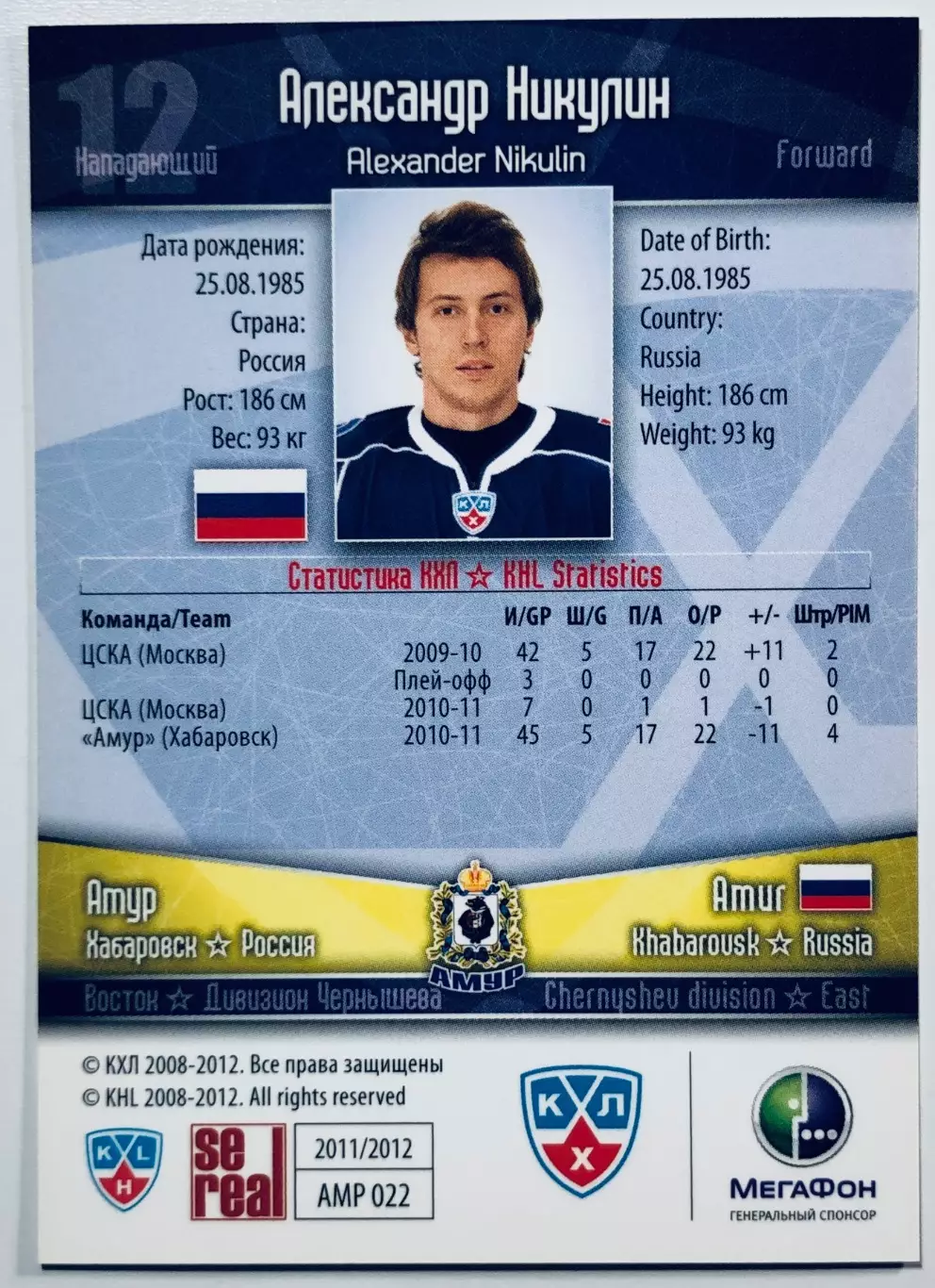 Карточка Александр Никулин ХК Амур Хабаровск 1