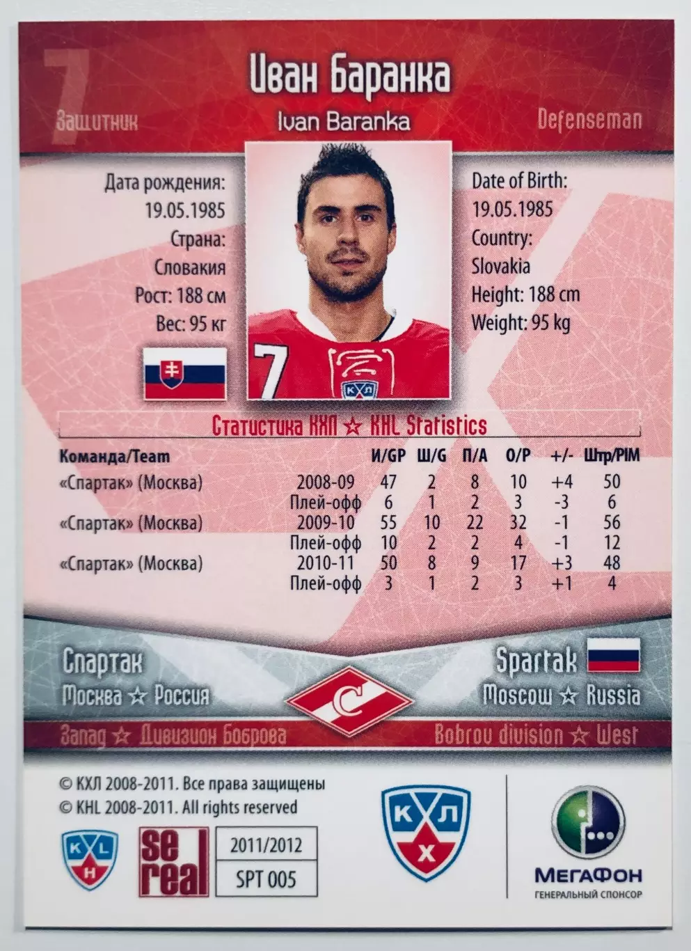 Карточка Иван Баранка ХК ”Спартак” Москва 1