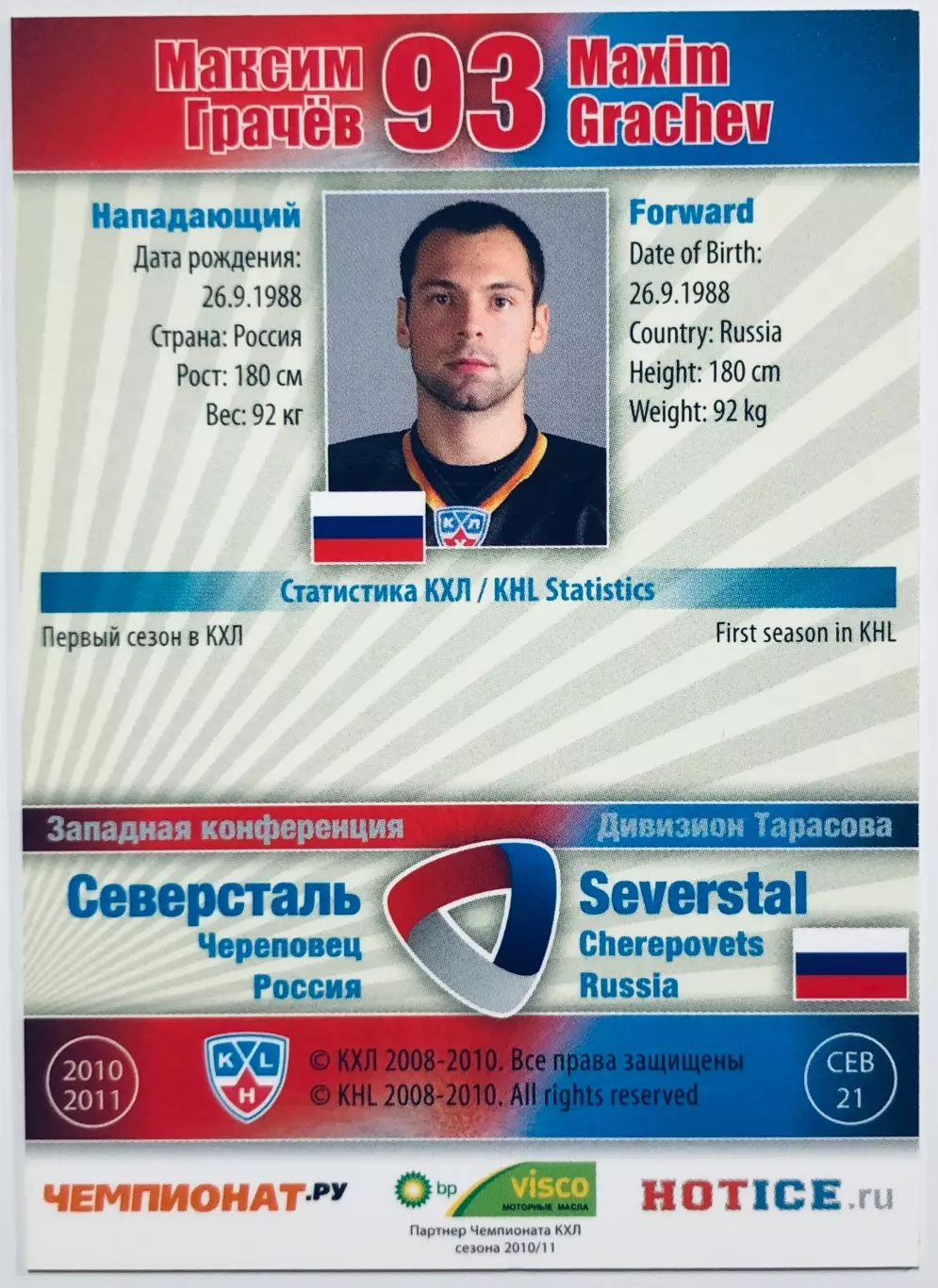 Карточка Максим Грачев ХК Северсталь Череповец 1