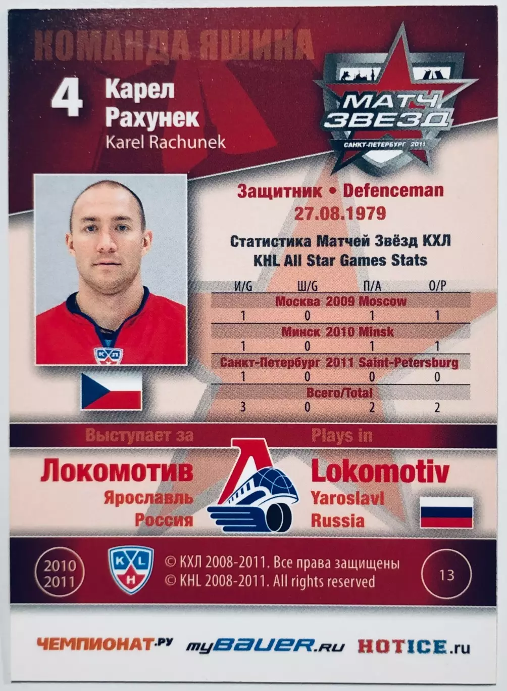 Карточка Карел Рахунек ХК Локомотив Ярославль 1