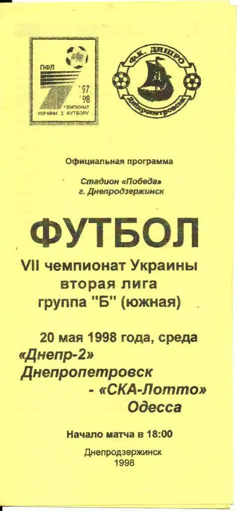 Днепр-2 (Днепропетровск) - СКА-Лотто (Одесса) 20.05.1998